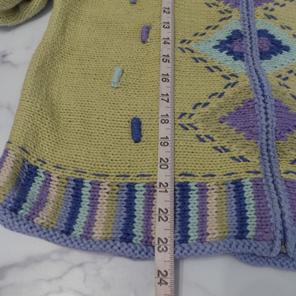 Vintage Coldwater Creek Sweater Med Green Zip Granny Cardigan Aztec Boho Cottage - Picture 6 of 9